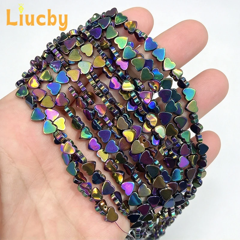 Natürliche, glänzende Regenbogen-Hämatit-Perlen in Herzform, beruhigend, lose Perlen 4/6/8mm für DIY-Armbänder, Halsketten, Ohrringe und Zubehör – Detail 3