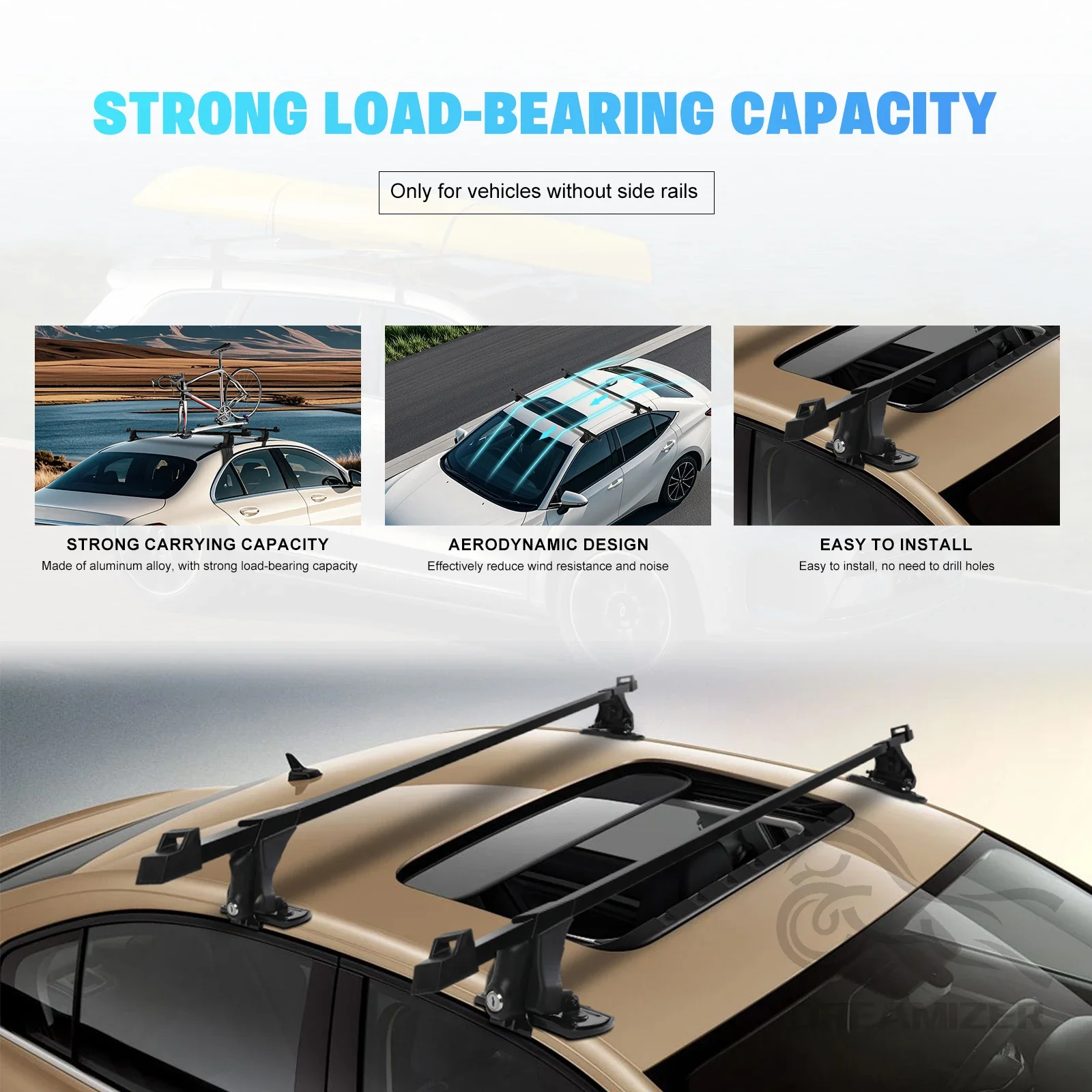 1 Pair Universal 54 inch Vehicle Car Roof Mounting Rack Rail Bar Black Aluminum Luggage Carrier With Lock Top Car Rack view 5