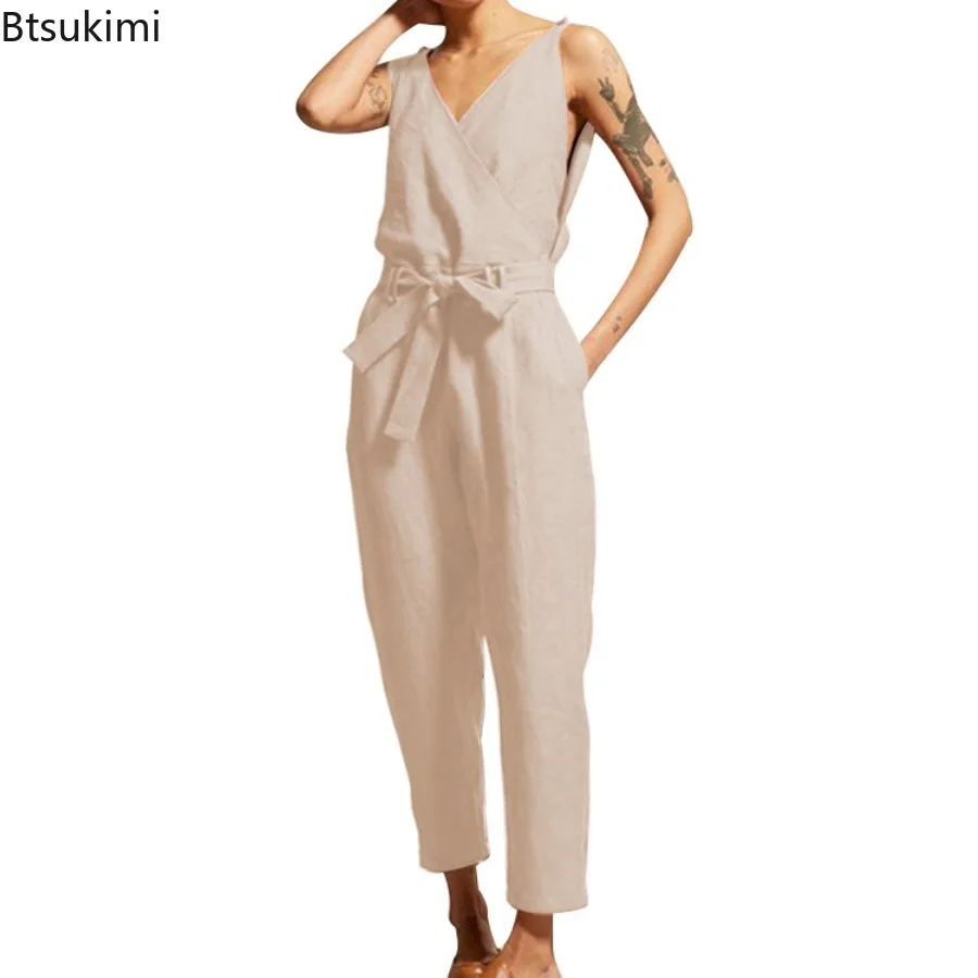 2025 Summer Women Fashion Sleeveless Solid Simple Loose Jumpsuits Women's Elegant Office Comfortable Trousers New Long Jumpsuit