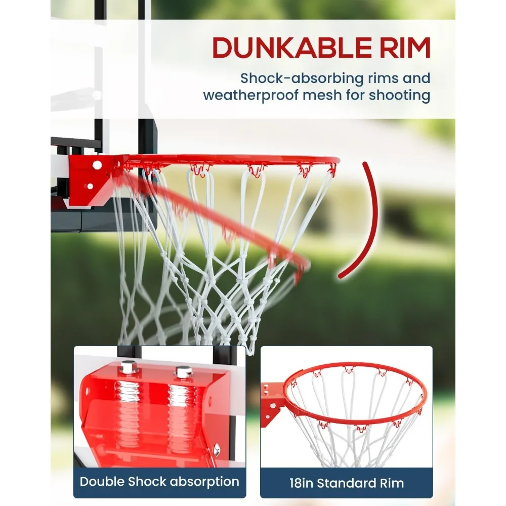 Verstelbaar basketbalringsysteem voor buiten, 7,5-10ft met slinger, geschikt voor alle leeftijden, 45-54 inch gehard glazen bord