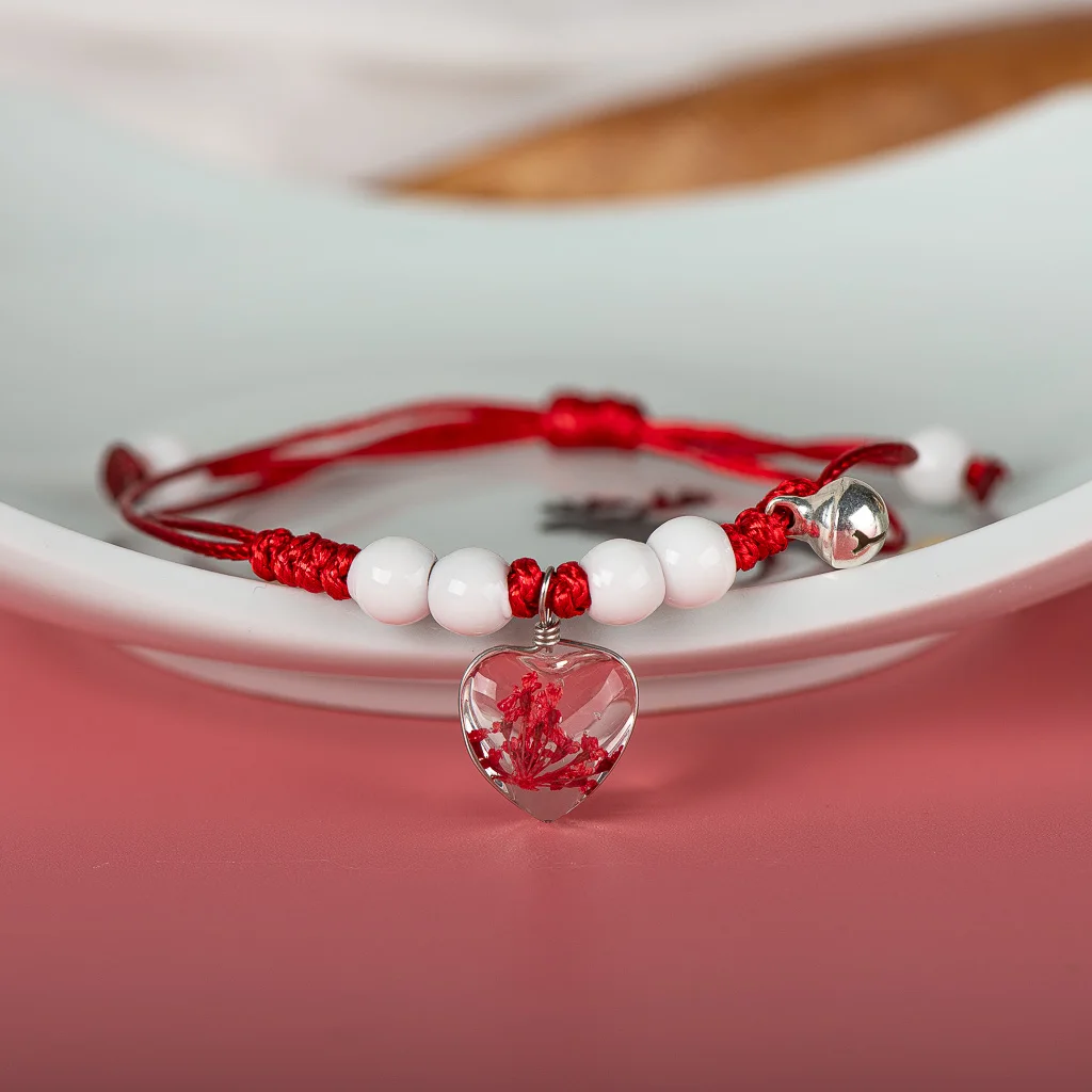 Glass Flower Love Heart Shape Accessories Cute Handmade Ceramic Beads Bracelet Accessary Wholesale For Women #82611