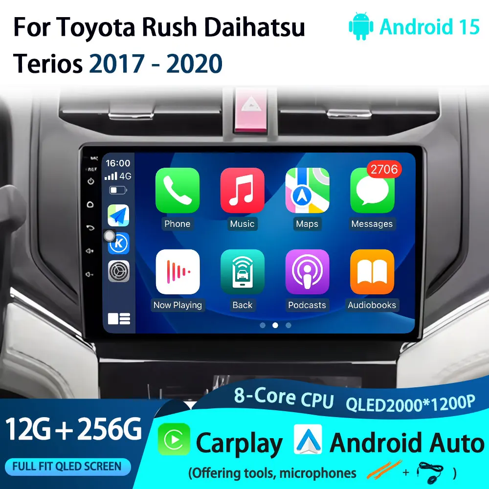 

Android 15 для Toyota Rush Daihatsu Terios 2017 2018 2019 2020 навигационный головной блок BT мультимедийный Viedo плеер 4G WIFI автомобильное радио