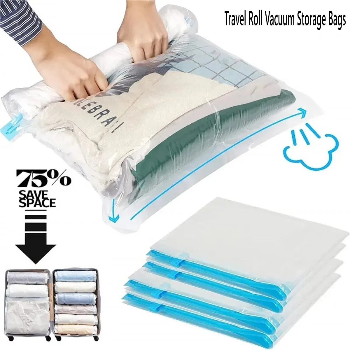 Roll-up travel storage bags, space saver luggage organizers for clothes, cruise trips & home packing essentials 4