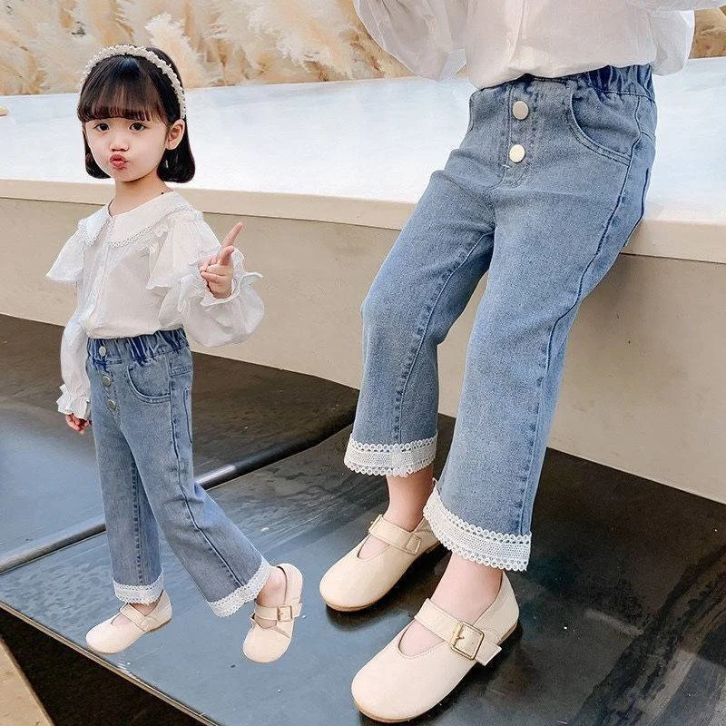 

Girl Leggings Kids Baby Long Jean Pants Trousers 2022 Lace Spring Autumn Toddler Outwear Cotton Comfortable Children Clothing