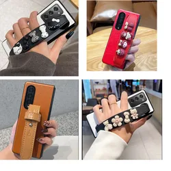 Cute Wrist strap PU Leather Phone Case For Samsung Galaxy Z Fold 3 2 Wristband Cover for Galaxy ZFold 5 4 Z Fold 7 6 Funda Coque