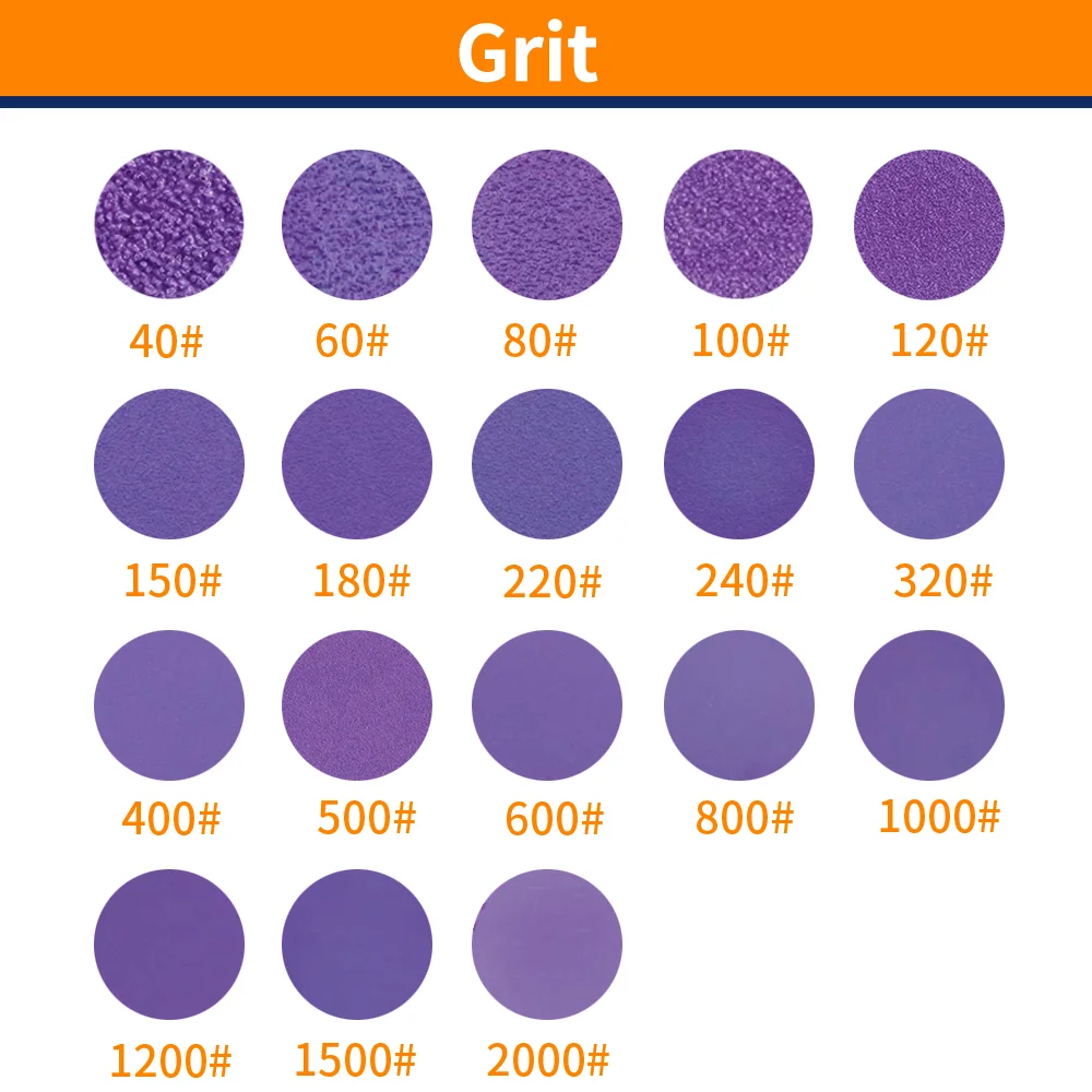 50 Buah 6 Inci 17 Lubang Cakram Pengamplasan Kait dan Lingkaran, 40-2000 Grit 150Mm Cakram Pengamplasan Keramik Film Ungu untuk Dempul, Cat, Logam, Kayu