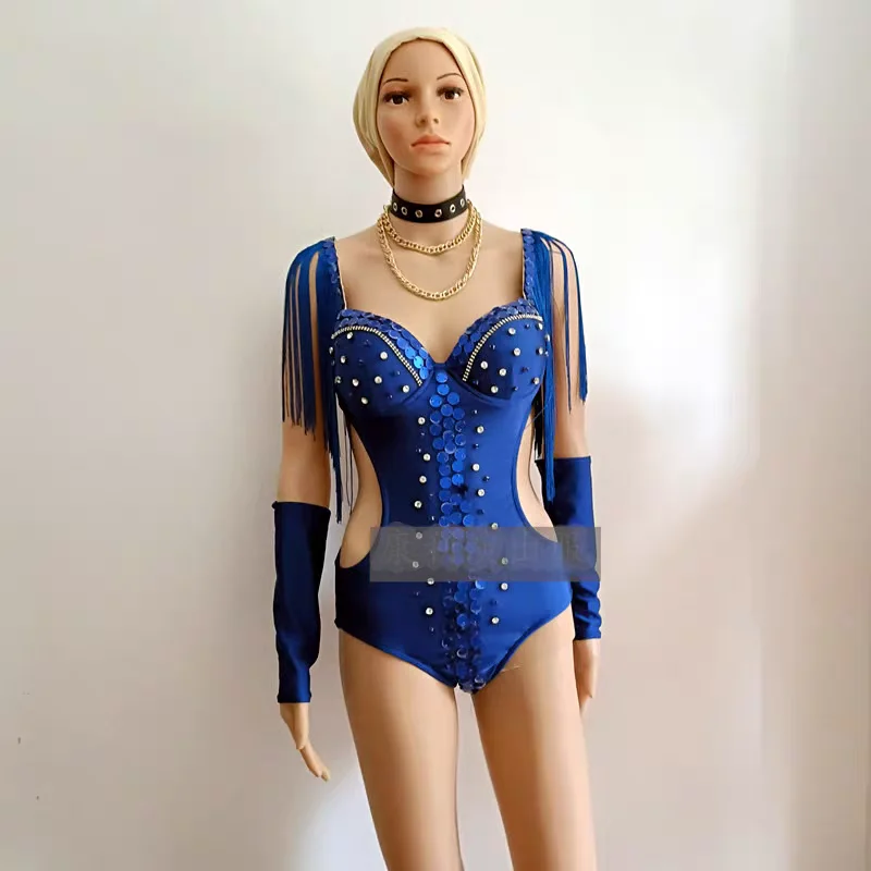 

Splash Blue bling mirror Sexy Bikini Bodysuit Stage Show Costumes Nightclub Female singer DJ Gogo Dance Wear