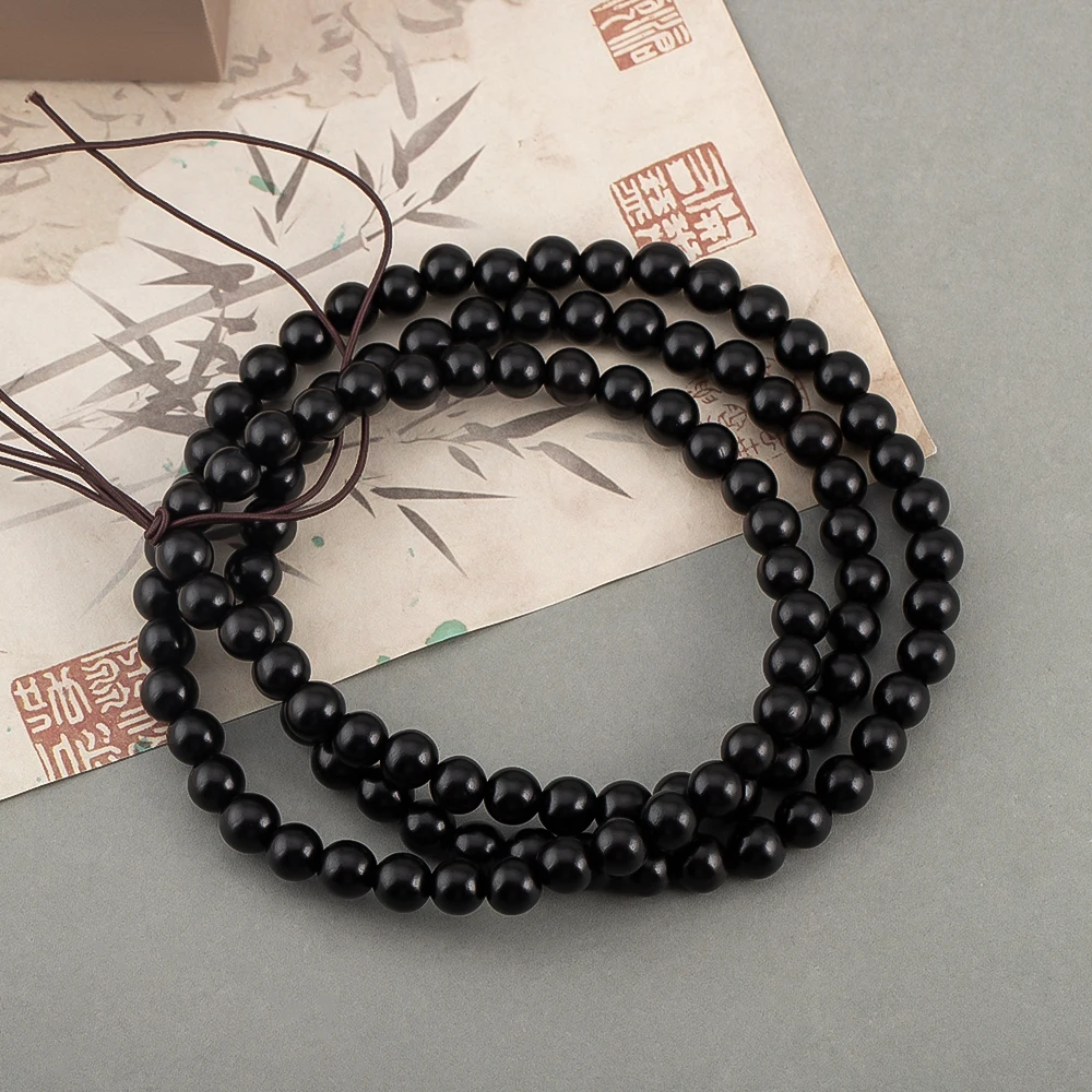 

50pcs Golden Silk Sandalwood black Round Beads For DIY Buddhist Prayer Beads Bracelets Accessories Solid Wood Beads Wholesale