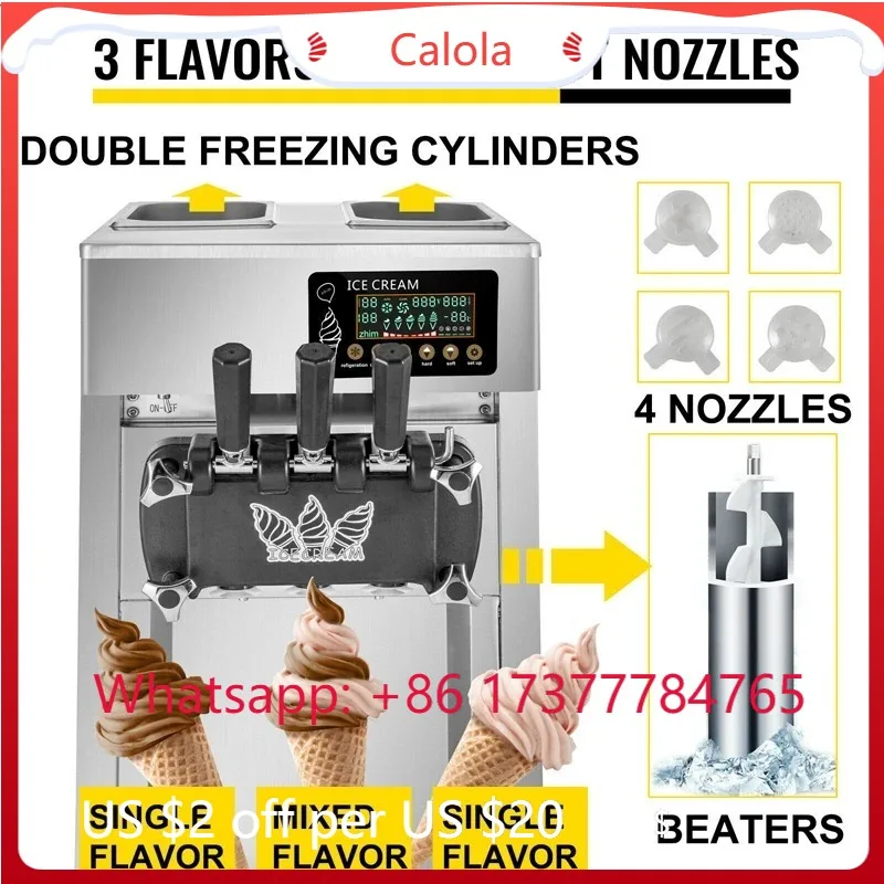 Electric Tricolor Soft Serve Ice Cream Machine 22-28L/H Digital Display Commercial Maker