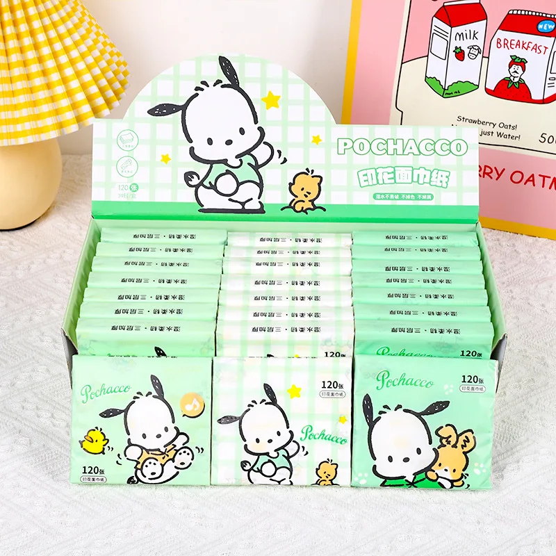 Sanrio 24pcs Cartoon Printing Paper-drawing Toilet Paper Bag Portable Tissue Towel Genuine Pochacco Hello Kitty Wood Pulp Napkin