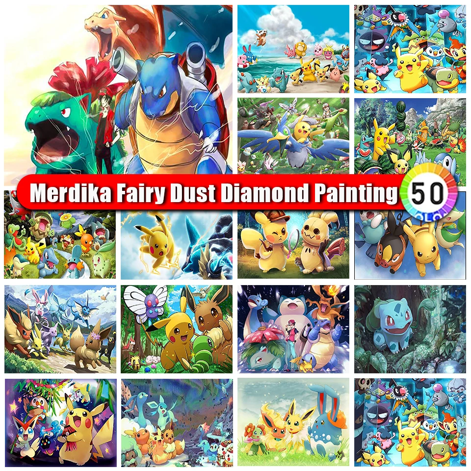 Merdika Zipper Bag Fairy Dust Diamond Painting Pokemon New 2024 Pikachu Full Diamond Embroidery Cross Stitch Kits DIY Home Decor