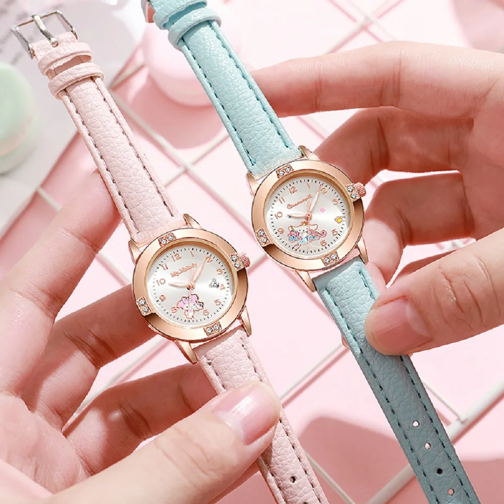 Kawaii Cinnamoroll Watch Hello Kitty Kuromi Diamond Quartz Watch Girl Student Gift Cute Watch Female Sanrio Alloy Quartz Watch