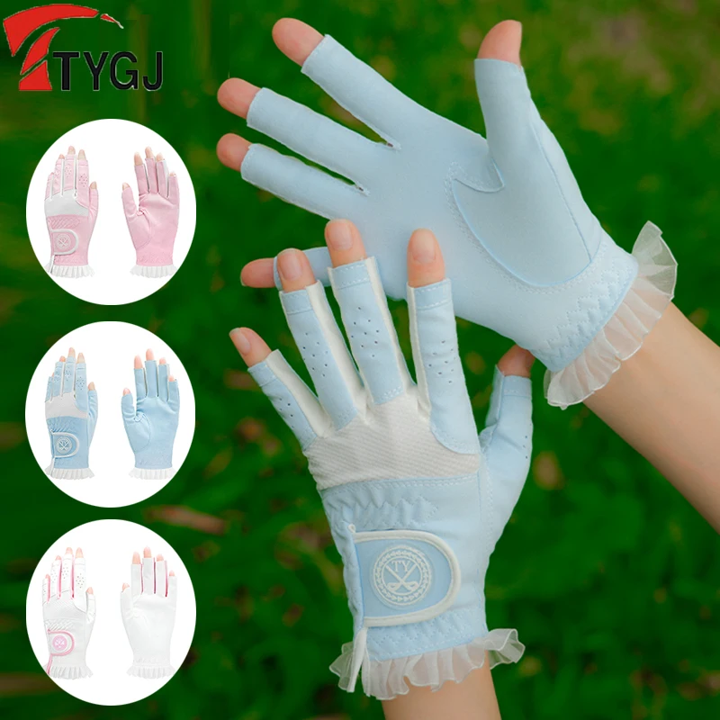 

TTYGJ Golf Lady Open Finger Gloves Palm Anti-slip Particles Elegant Mittens Women Left and Right Hands Breathable Sports Gloves