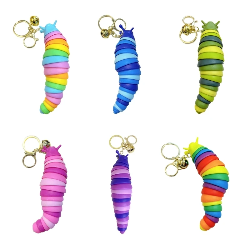 Colorful Caterpillars Keychain Attached to a Cartoon Animal Bag Pendant