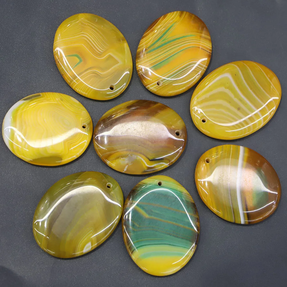 

Selling Natural Stone Oval Yellow Agate Onyx Pendant Necklace Charm DIY Fashion Jewelry Accessories Wholesale 8Pcs Free Shipping