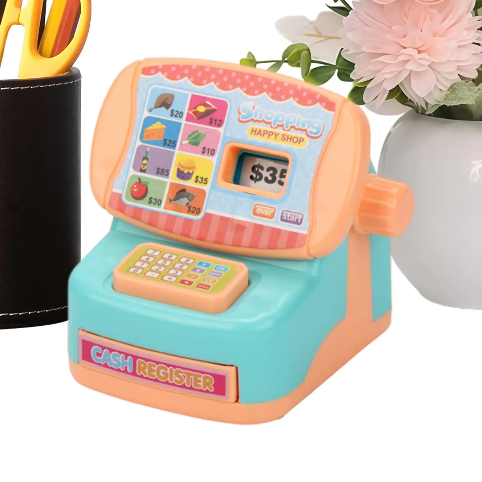 Realistic Cash Register Toy for Kids, Interactive Pretend Play Shop Set, Classic Counting Money Bank for Boys Girls Preschoolers