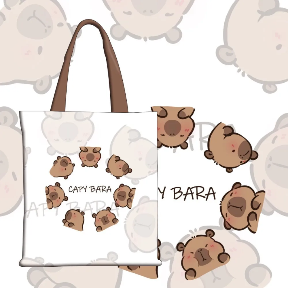 Large Capacity Tote Bag Practical Wear-resistant Canvas Capybara Bag School Bag