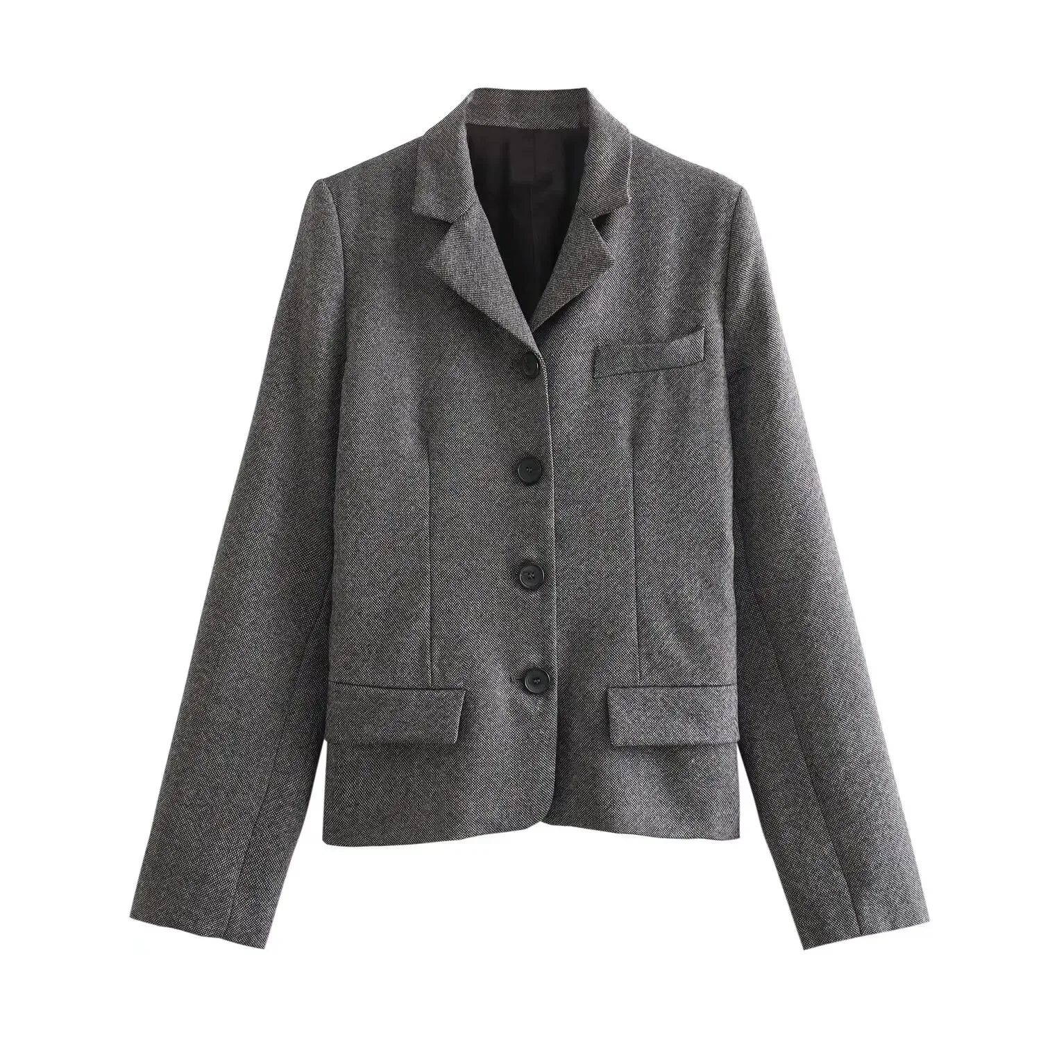 

Maxdutti British Fashion Retro Single Breasted Grey Suit Casual Blazers For 2024 Spring Women Jacket