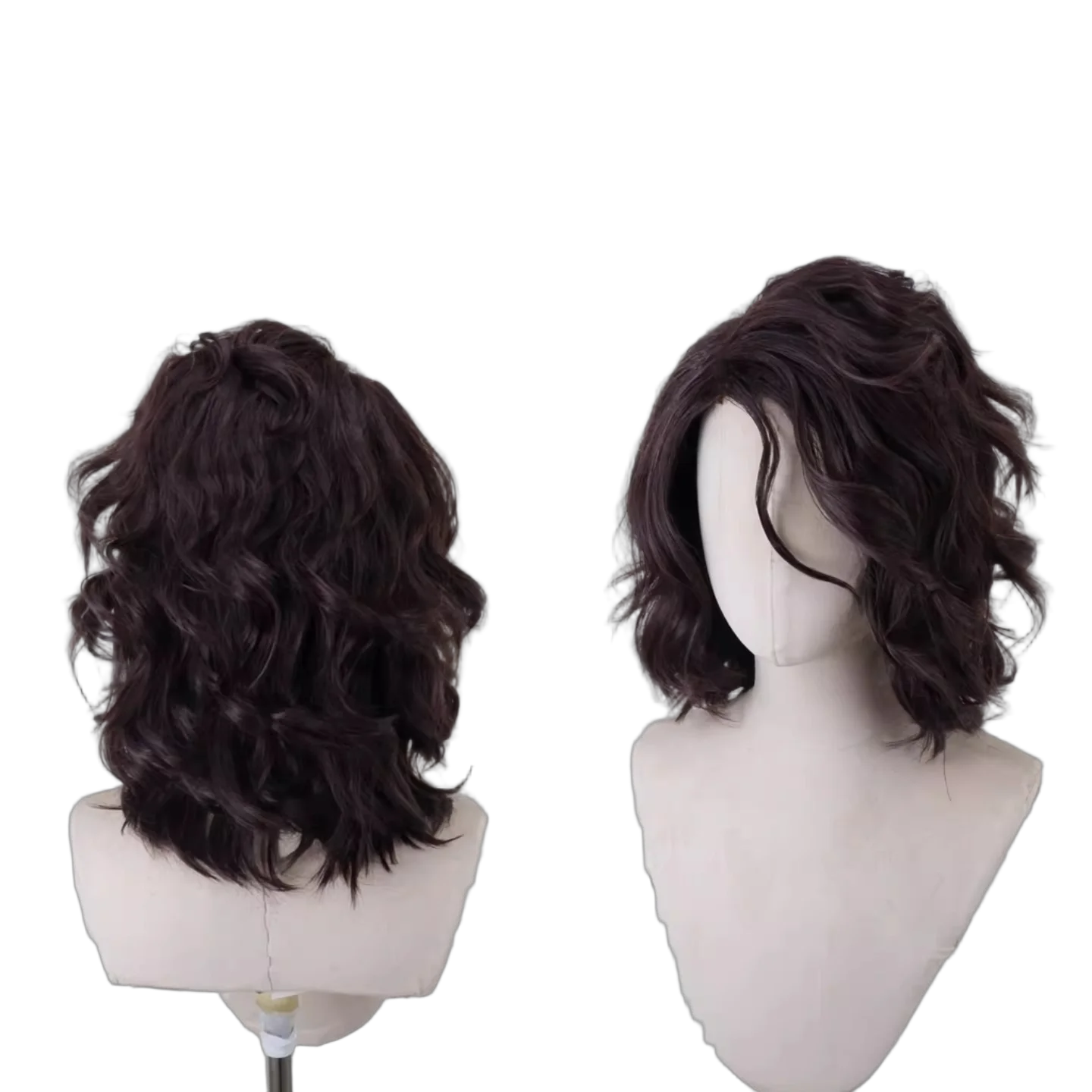 Men's Curly Wavy Burgundy Wig Medium Length Heat Resistant Synthetic Hair Anime Character Cosplay Costume Wig with Free Wig Cap