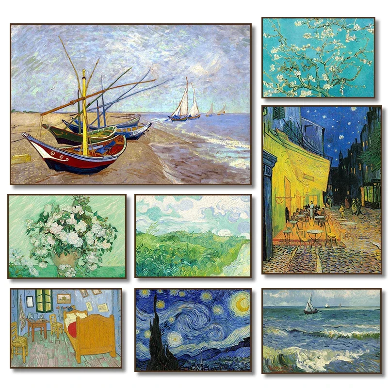 Famous Artist Van Gogh Canvas Painting Print Starry Sky Iris Flower Sea Boat Landscape Poster Picture Wall Home Decor Gift