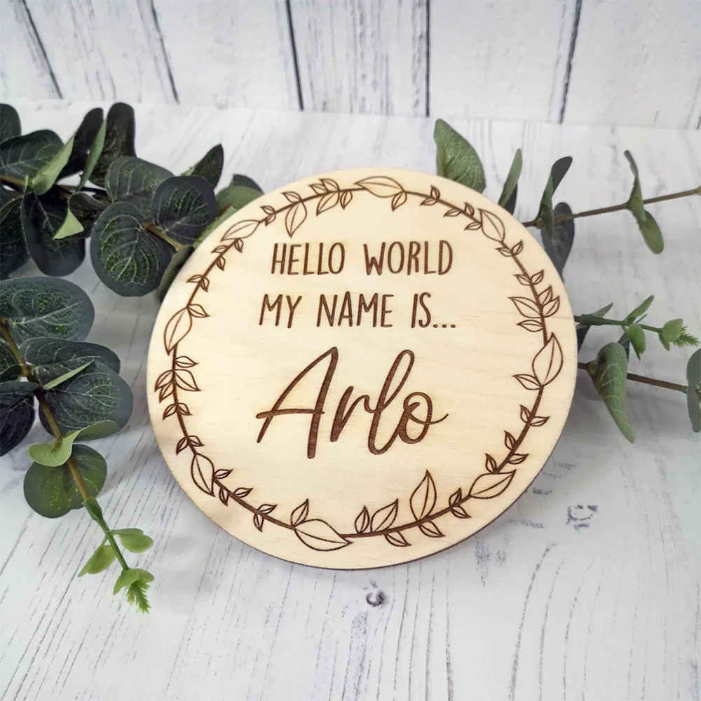 Hello World I'm Here Birth Announcement Sign Engraved Wooden Gift Baby Plaque New Arrival Baby Sign Birthday Gift Baby Shower