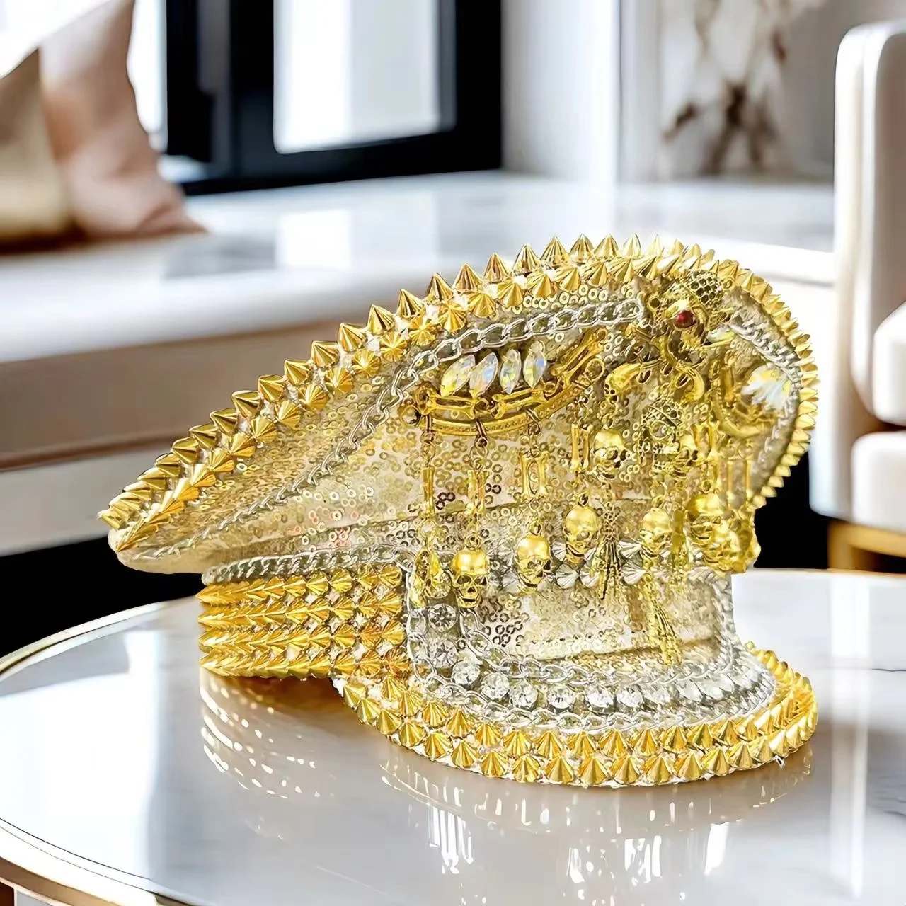 Cappello per costume da festival musicale HongLuan, cappelli da capitano con strass per donna di carnevale, accessori femminili cosplay