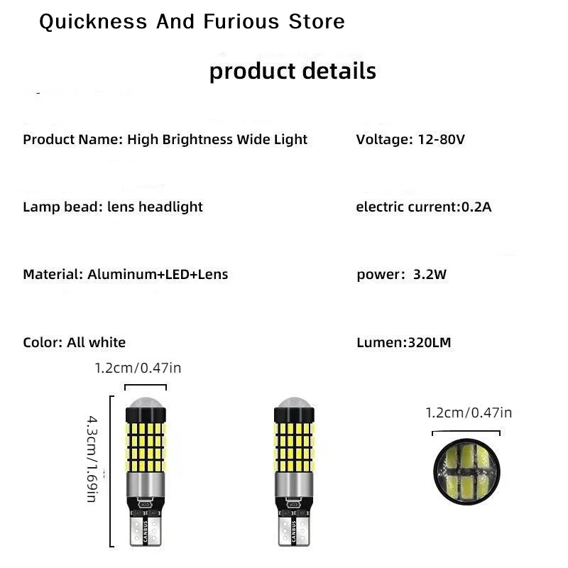2Pcs High Power T10 194 920 912 921 168 LED Canbus Extreme Bright 54 SMD 4014 Chip Bulbs Car Parking Backup Reverse Wide Lights