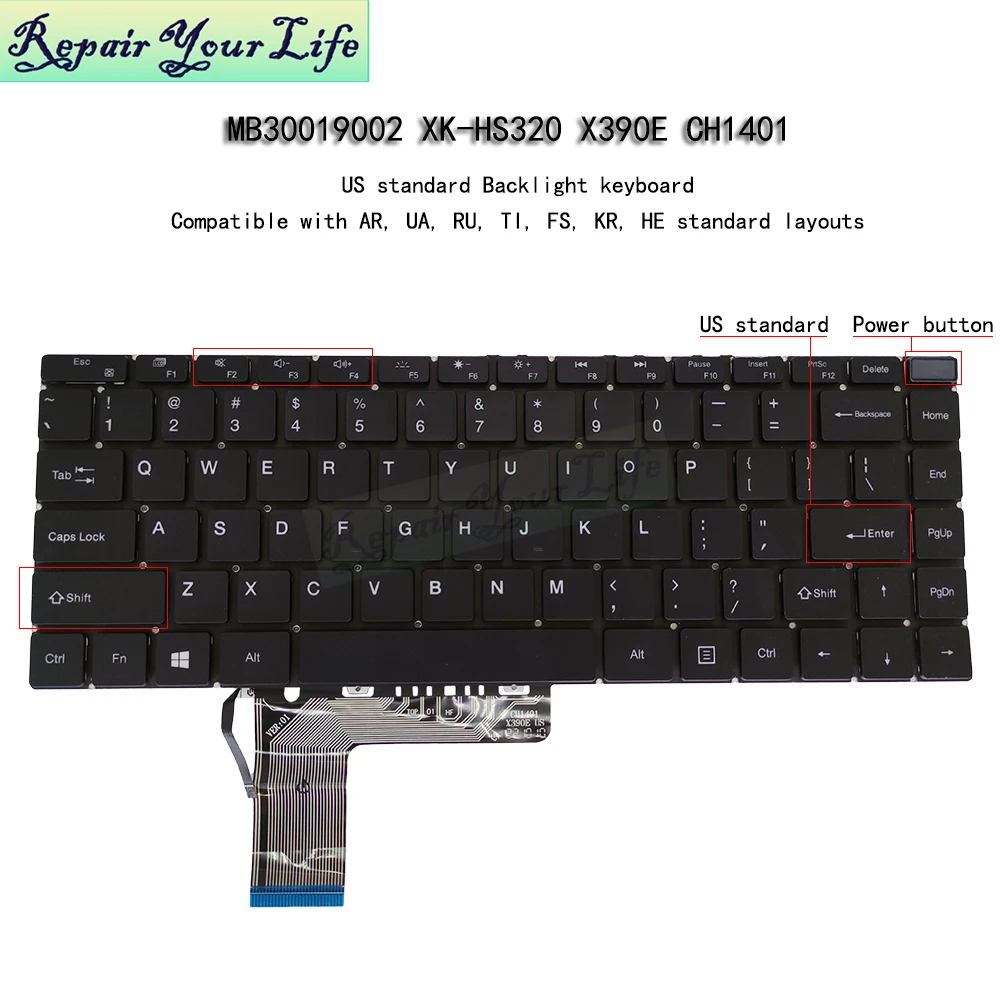 

US RU Backlit Keyboard for Chuwi GemiBook Pro 14 CWI529 CoreBook X 14 CW1529 MB30019002 XK-HS320 English Keyboard Backlight New