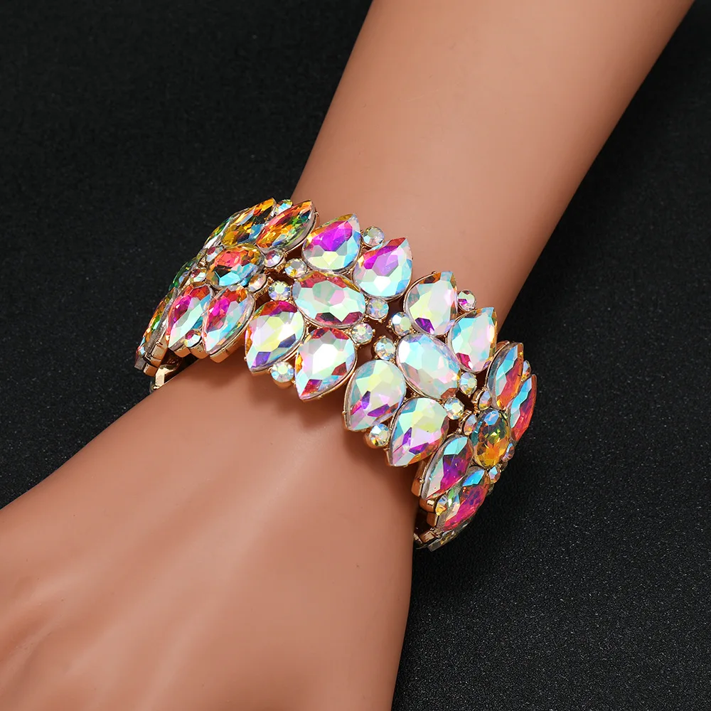 Fashion Women\'s Water Drop Shape Rhinestone Bracelet Elastic Bangles