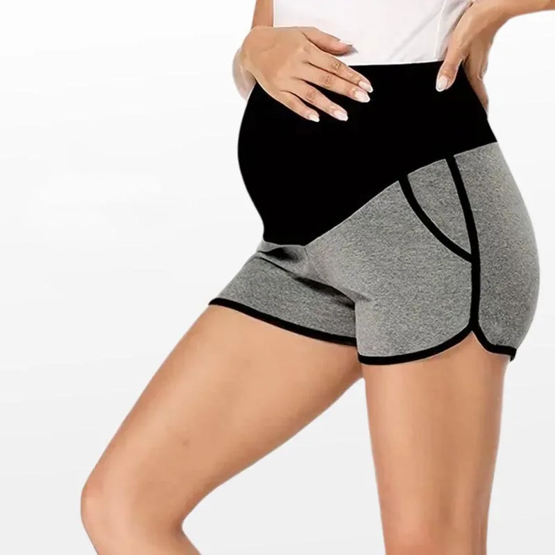 Maternity Pants Patchwork Athleisure Shorts High Waist Shorts Lounge Casual Curved Slit Shorts with Pockets