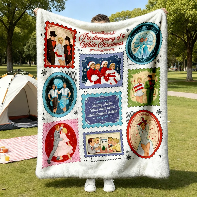 White Christmas Movie Stamps Flannel Blanket, Haynes Sisters, Wallace Flannel Throw