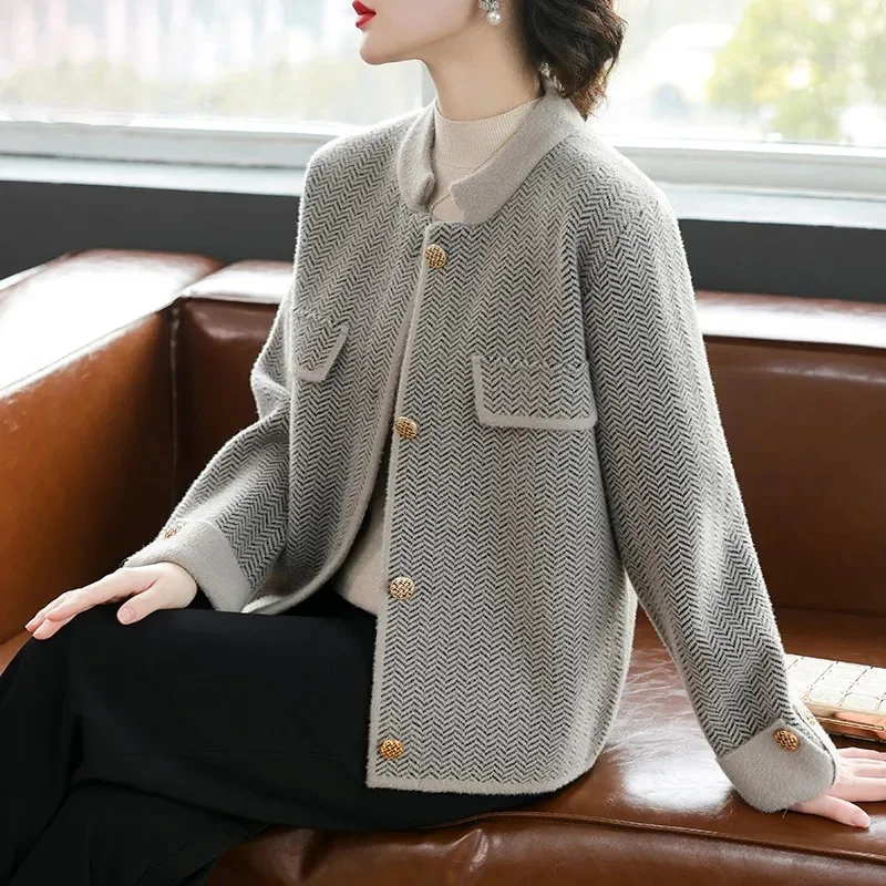 

Korean Ladies Casual Cardigan Sweater Coat Middle Aged Mother Knitted Jacket Spring Autumn Female Fashion Knitting Outwear