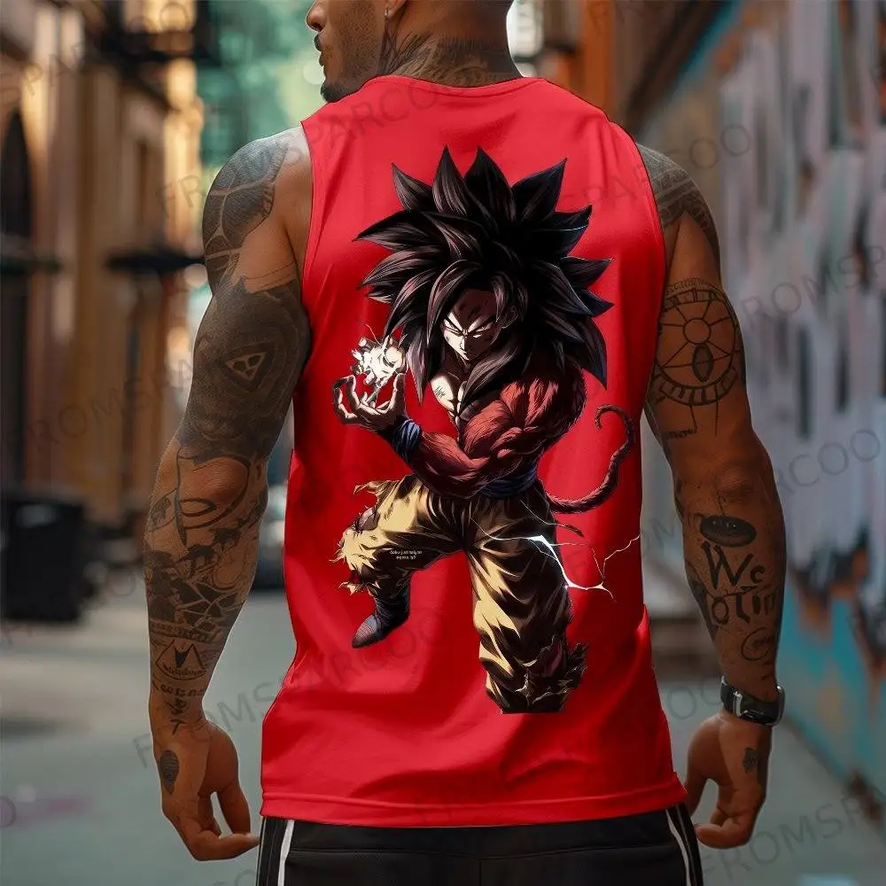Anime Goku Gilet fitness senza maniche Canotta in cotone Abbigliamento da allenamento Girocollo Allenamento Corsa Top casual leggero