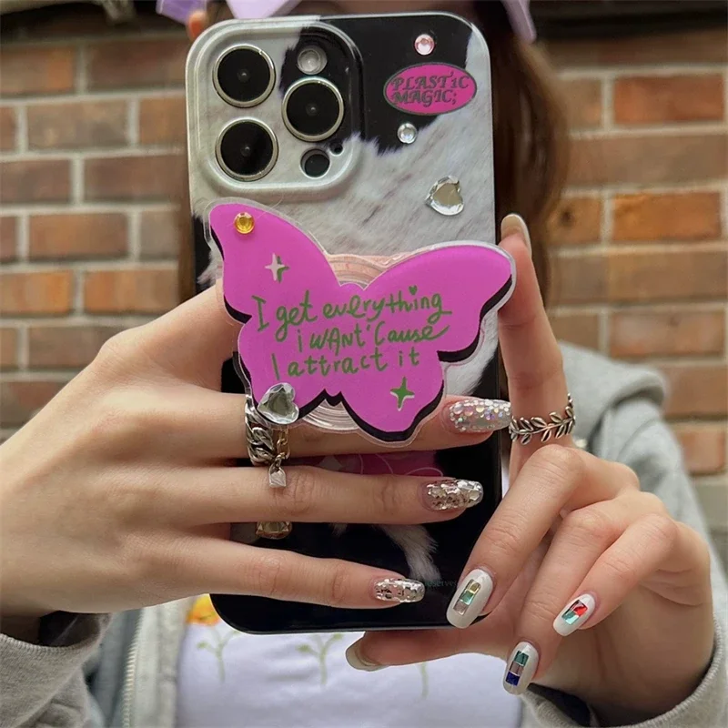 레트로 Y2K 나비 전화 브래킷 그립 Tok 사랑스러운 Griptok 사랑스러운 동물 홀더 지원 아이폰 14 삼성 전화 액세서리