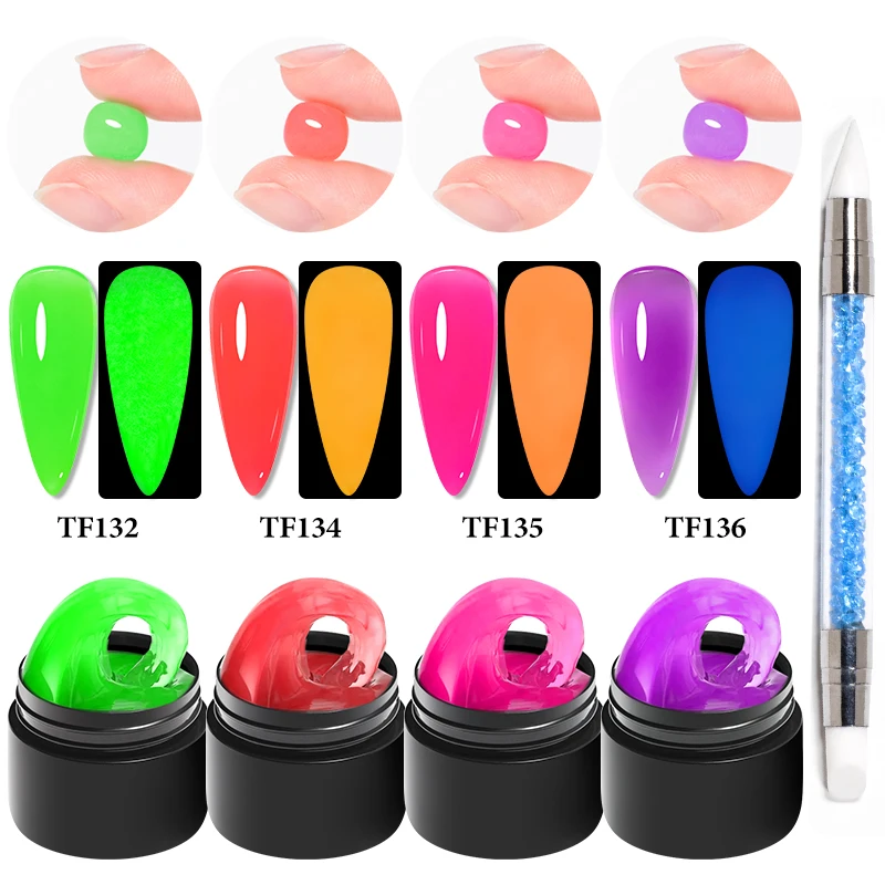 4/5/6 Stück leuchtendes, antihaftbeschichtetes Handverlängerungs-Gel-Nagellack-Set, 3D-Formung/Bildhauerei/Schnitzerei, UV/LED-Gel, fluoreszierendes Neon-Hartgel