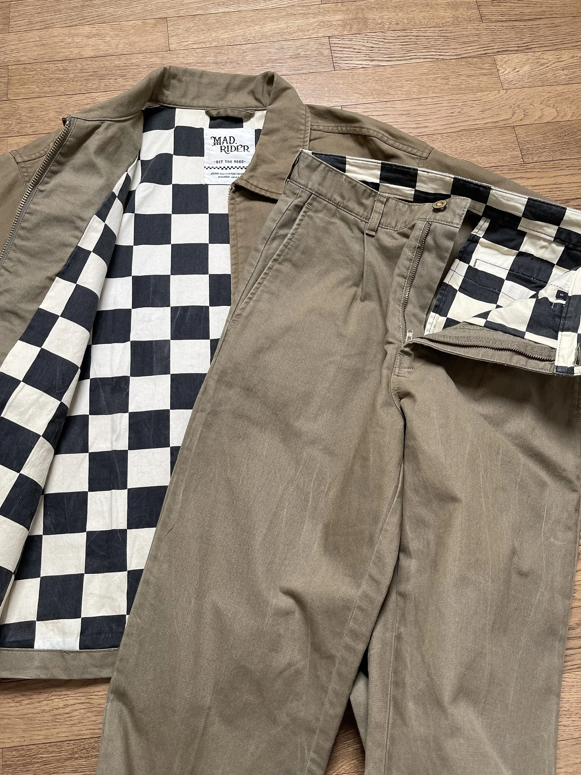 

MADNESS 24FW Knight Motorcycle Black and White Checked Lightning Jacket Set