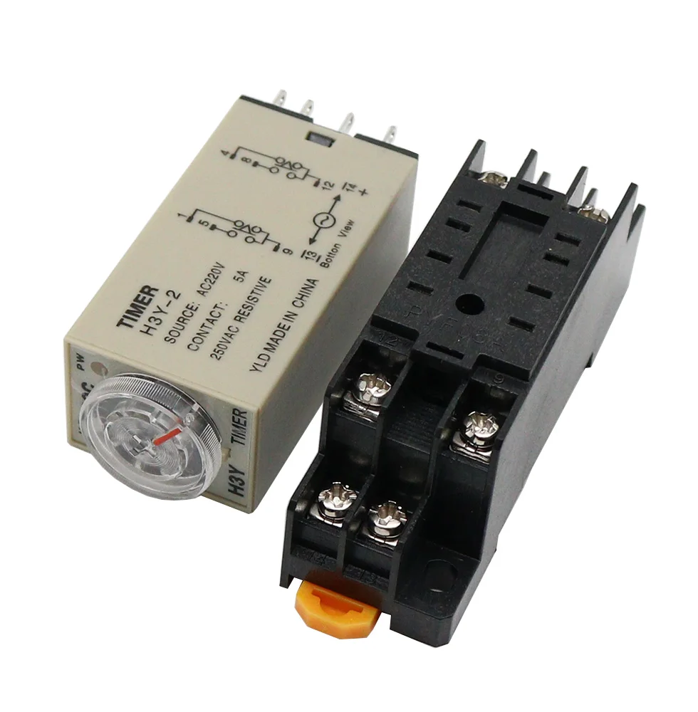 1set  H3Y-2 DC 12V 24V /AC 110V 220V Delay Timer Time Relay 1S - 60 SEC with Base 5A