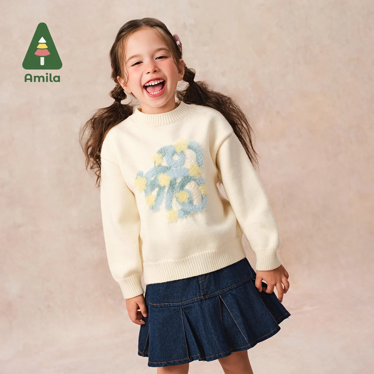 Amila Baby Sweater 2024 New Winter New Design For Girls Soft And Warm Round Neck Delicate Light And Fluffy Children\'s Pullover