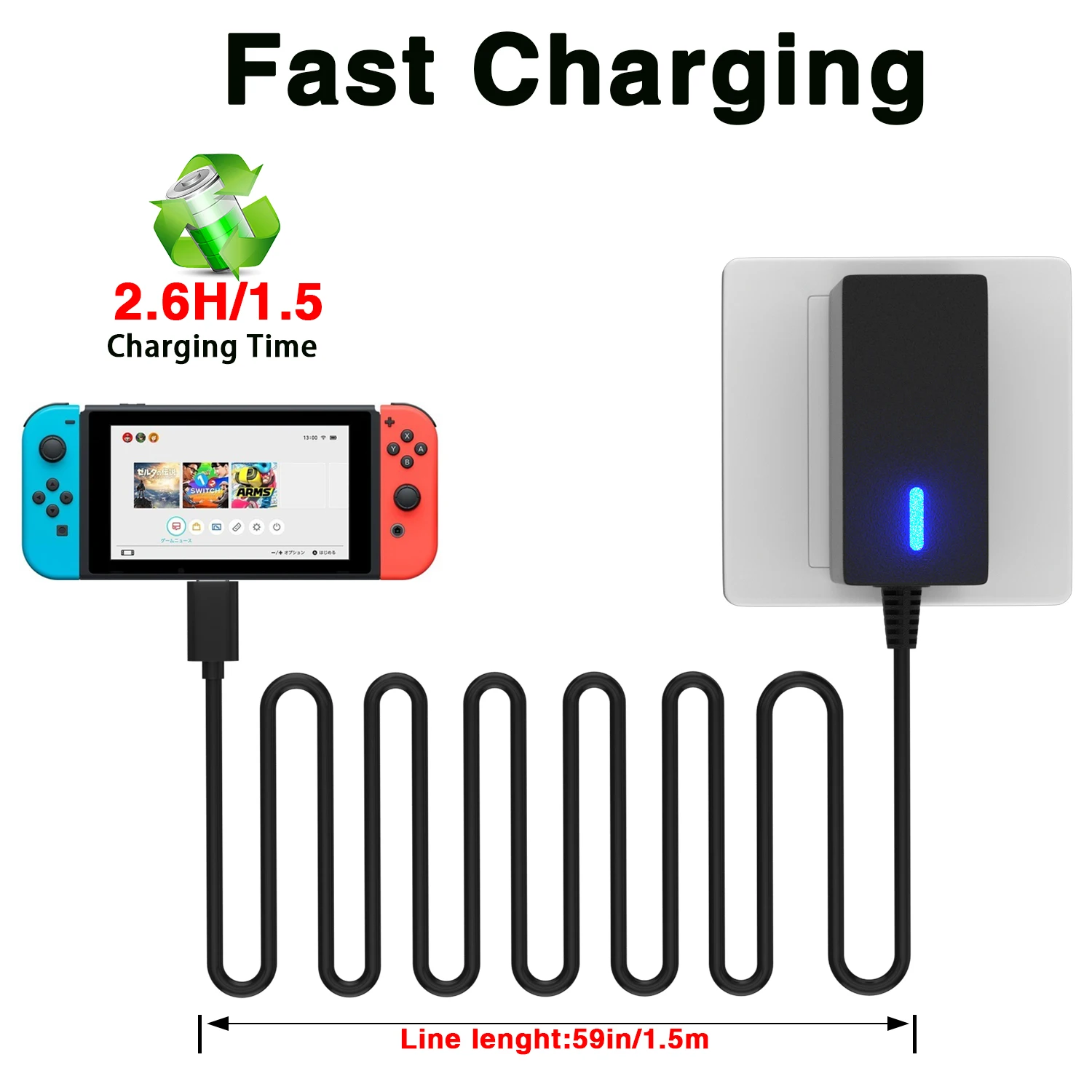 AC Adapter Dành Cho Máy Nintendo Switch/Công Tắc Dock/Pro Bộ Điều Khiển, du Lịch Nhanh Sạc Tường Với 5FT Loại C Cung Cấp Điện