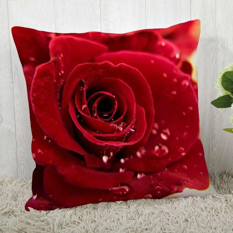 Red Rose Flower Print Pillowcase Sofa Office Decoration  Home