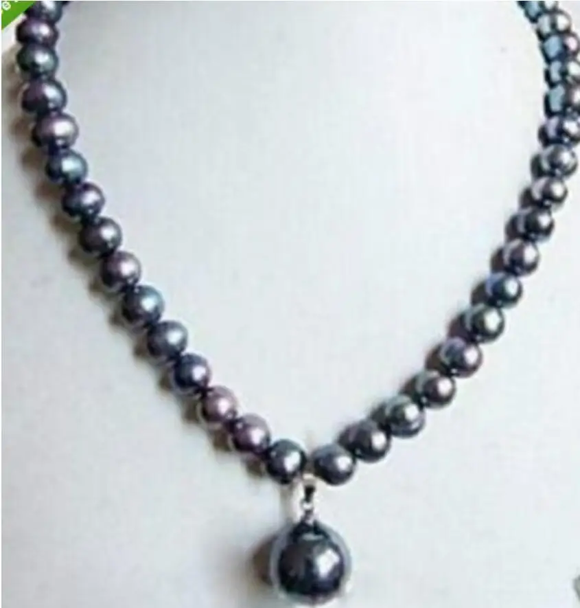 ELEGANT TAHITIAN NATURAL BLACK PEARL NECKLACE PENDAN