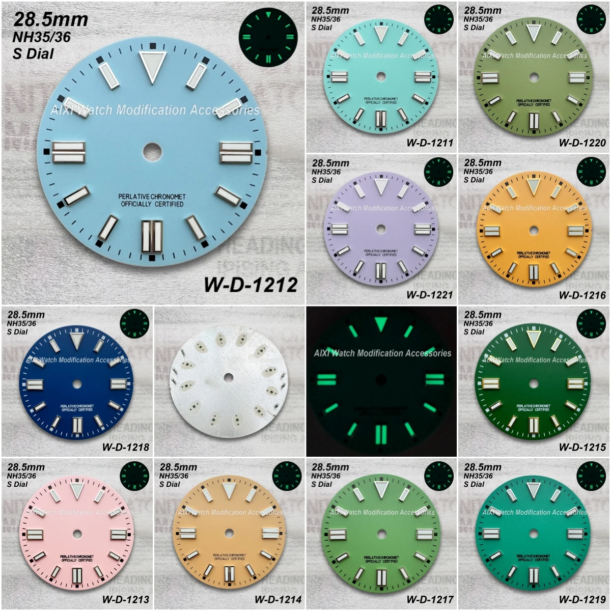 

28.5mm S Logo Dial Fit NH35/NH36/4R/7S Japan Movement Green Luminous High Quality Matte Lake Blue Watch Modification Accessories