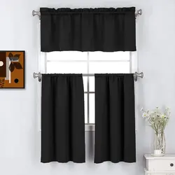 Christmas Solid Color Curtains, Kitchen Curtains W106cm x H30cm 1PC, W132cm x H61cm 1PC, W70cm x H132cm 2PCS