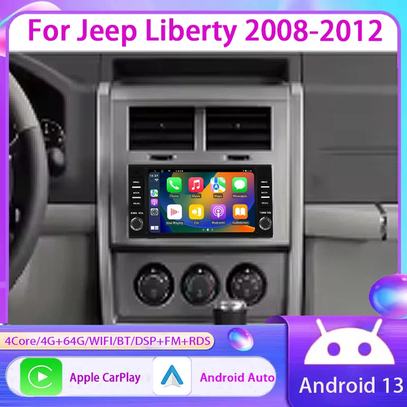 

7'' 128GB Android Auto Carplay Car Radio For Jeep Liberty 2008-2012 Multimedia Video Player GPS Stereo DVD No 2din Head Unit