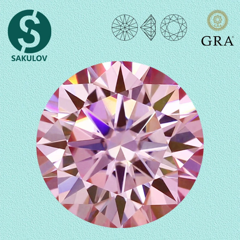 

Sakura Pink Moissanite Loose Gemstones 0.5-5.0ct Moissanita Lab Diamonds 3EX Round Cut Pass Diamond Tester with GRA Report