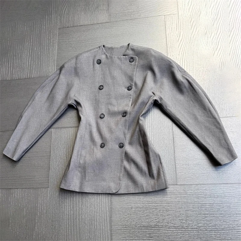 

Women's jacket New winter 2025 double breasted slim fit long sleeved top Wool blend women's suit jacket casual Women's coat y2k