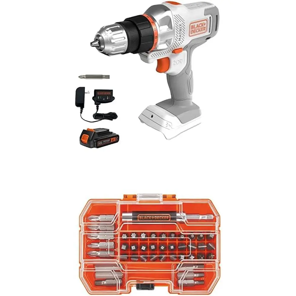 

Аккумуляторный шуруповерт/дрель 20В MAX, бело-оранжевый, с набором бит, 42 предмета