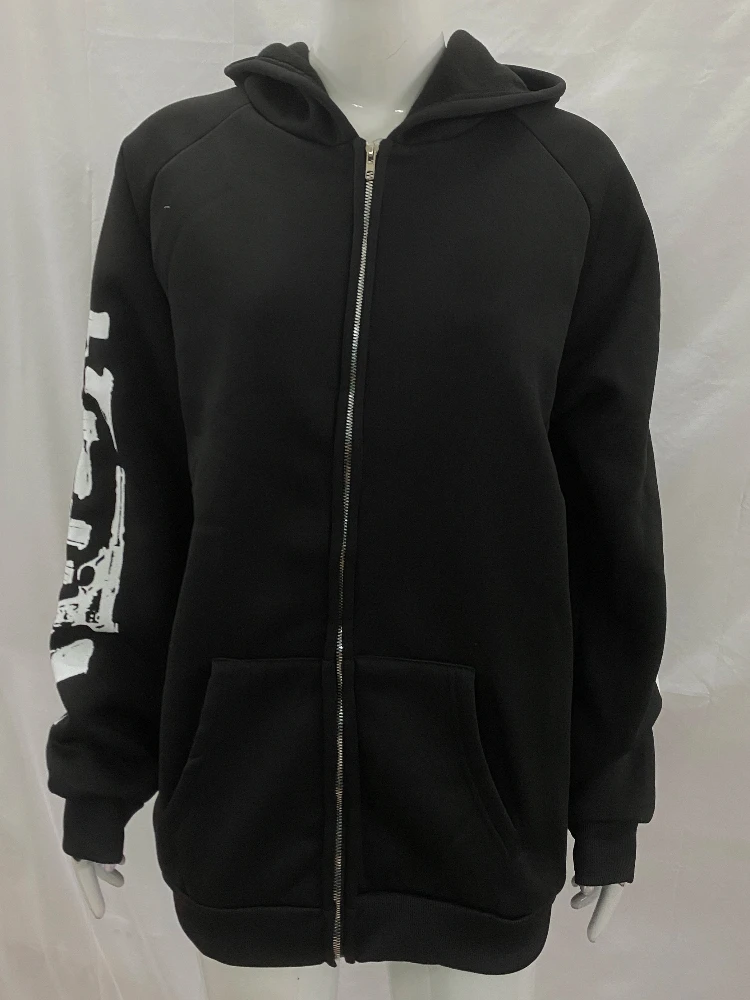 Street trend fashion hooded zipper sweatshirt autumn and winter men's and women's cardigans punk printed clothing