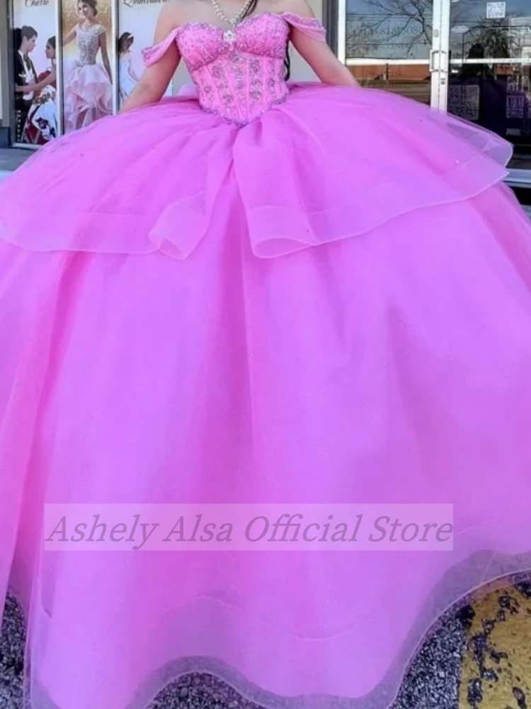 Customized Quinceanera Dresses for 15 16 Year 2025 Off the Shoulder Beads Crystal Bow Long 14th Party Dress Prom Pageant Wear