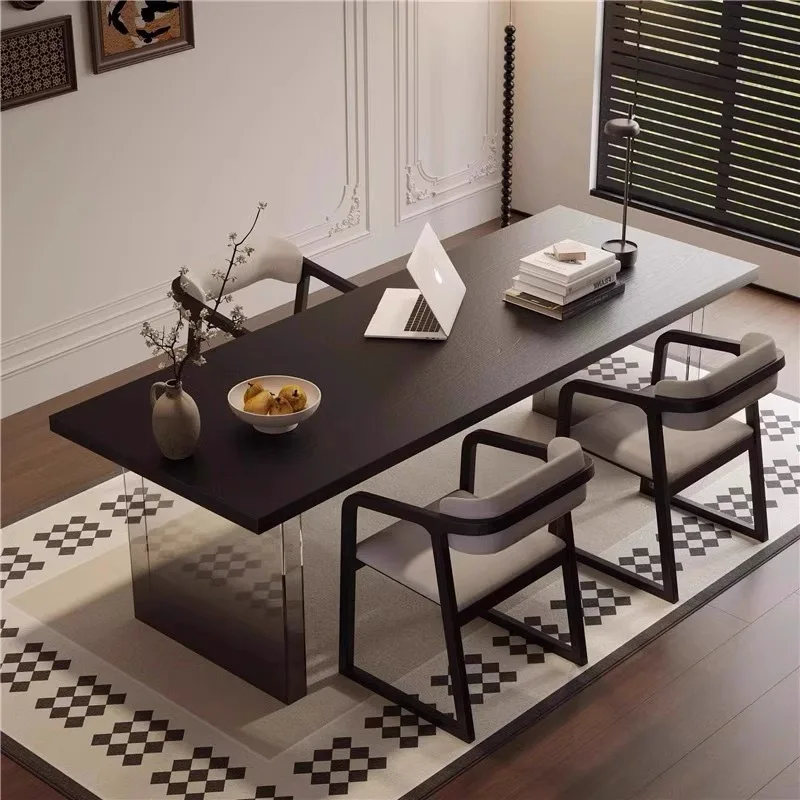 

Nordic Minimalist Black Solid Wood Desk Modern Acrylic Floating Study Table Living Room Office Furniture Tavolo Fluttuante FYFD